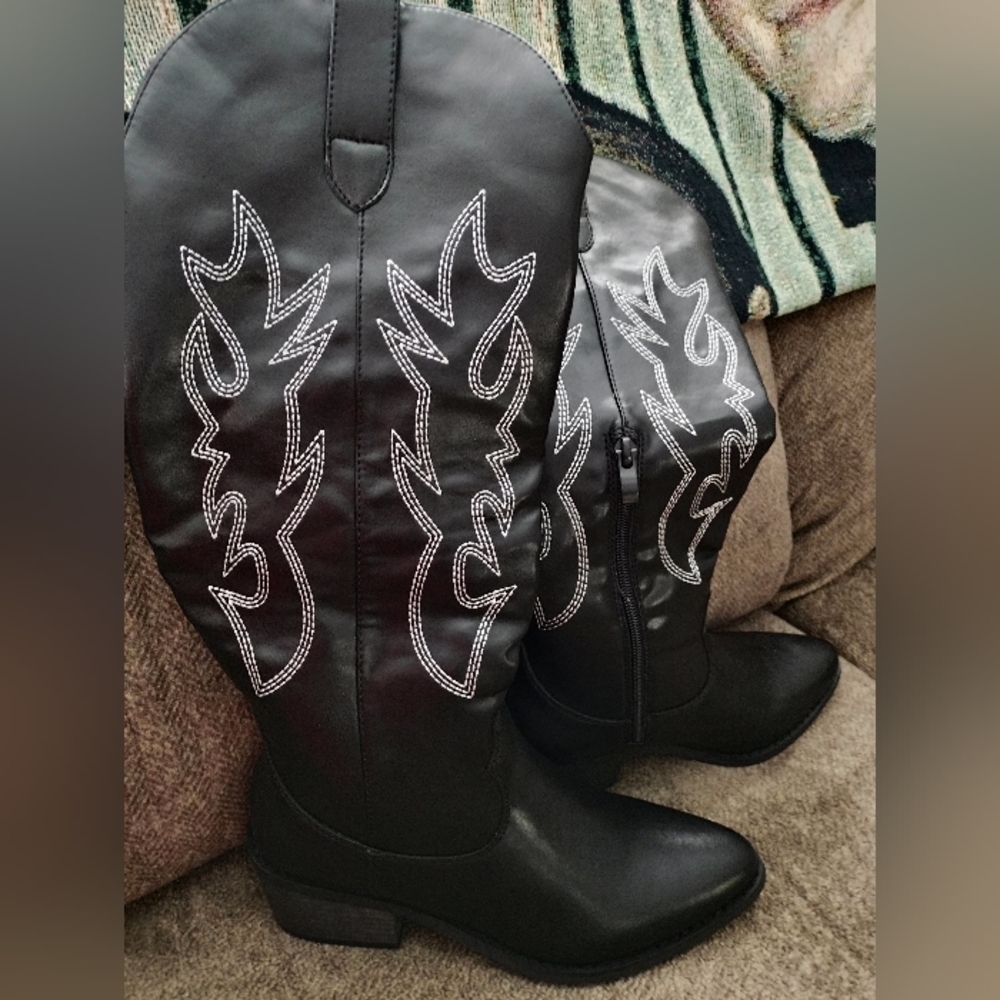 Black Faux Leather Cowboy boots